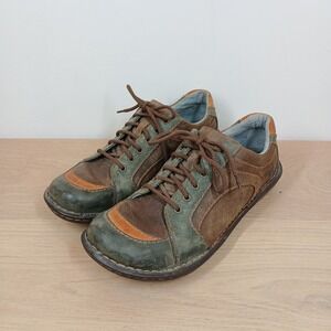 Born Hand Crafted Leather Casual Shoes Mens 8.5 Brown Green Lace Up Low Top